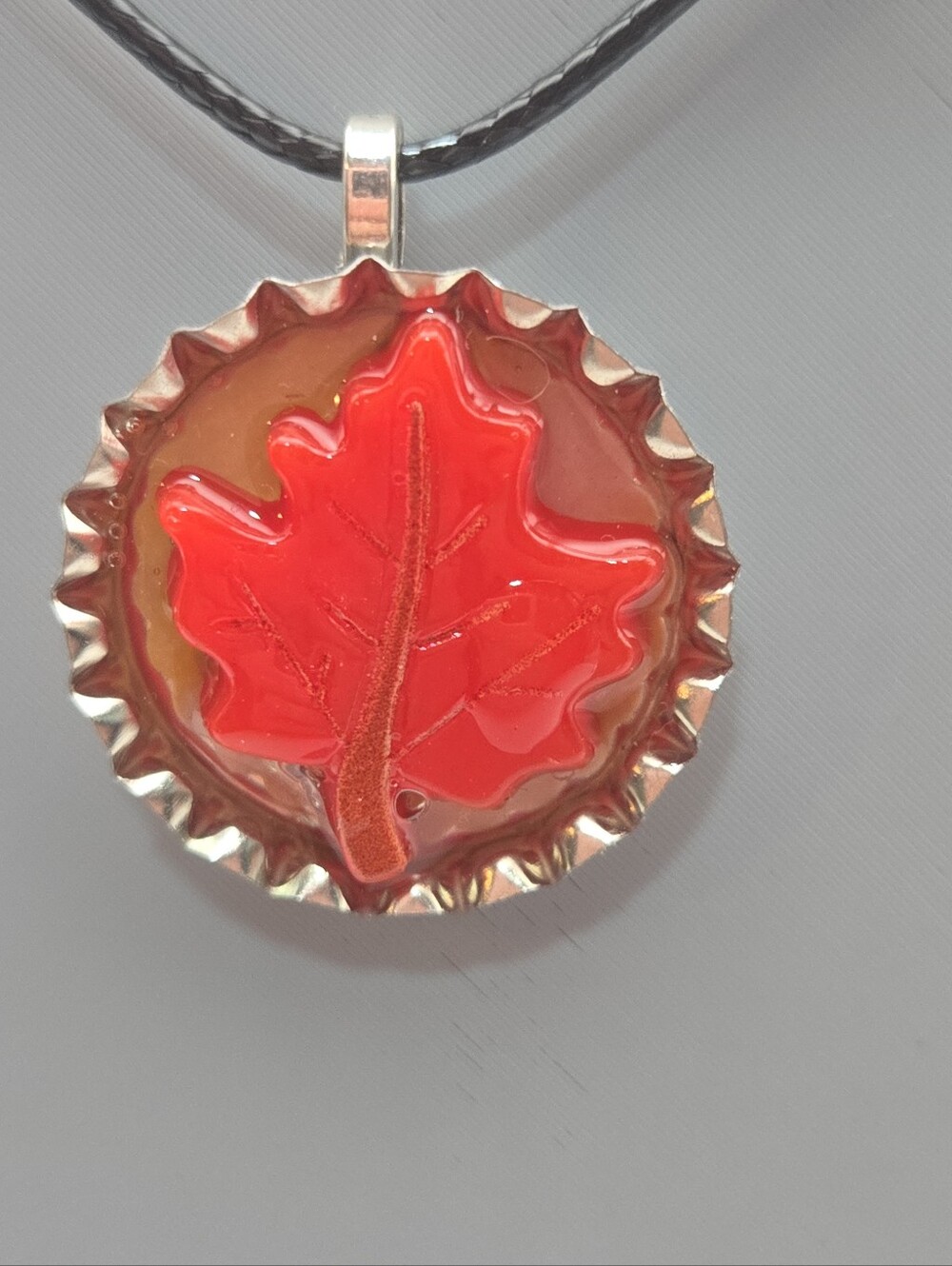 Handmade Maple Leaf Bottle Cap Pendant Necklace